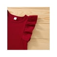 thumbnail image 5 of 3Pcs Baby Girl Summer Outfit, Solid Color Flying Sleeve Tops + Shorts + Hairband Set, 5 of 9