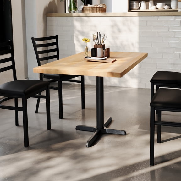 Flash Furniture 30" x 48" Solid Wood Commercial Indoor Tabletop in Natural with 23.75" x 29.5" Dining Height Rust-Resistant Black Cast Iron X-Base