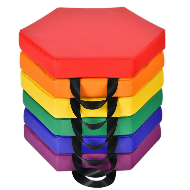 Gymax 6-Piece Hexagon Toddler Floor Cushions Classroom Seating w/Handles Multifunction