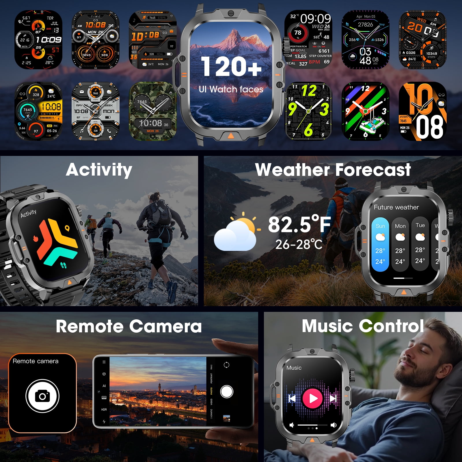 Smartwatch for Men with Fitness Tracker, 2.01-inch Answer/Make Calls/100+ Sport Modes, IP68 Waterproof, men's Military Smartwatch compatible with Android IPhone Devices (Black)