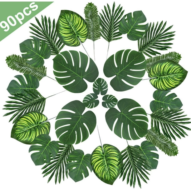 Coolmade Tropical Plant Palm Leaves Artificial Palm Leaves (90 Pcs 6 Kinds)