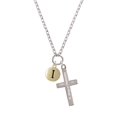 thumbnail image 2 of Delight Jewelry Goldtone Capital Letter - I - Pebble Disc - Be Strong and Courageous Engraved Cross Zoey Necklace, 28", 2 of 4