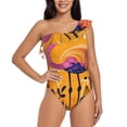 thumbnail image 4 of Daiia Vibrant Flamingo Illustration Women's One Piece Swimsuits Personalized One Shoulder Swimwear Asymmetric Ruffle Bathing Suits-Small, 4 of 8