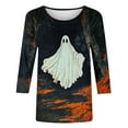 thumbnail image 5 of VKOYWKM Womens Halloween Ghost T-Shirts 3/4 Sleeve Tops Spooky Graphic Tees Fall Crew Neck Loose Fit Party Halloween T-Shirts, 5 of 5