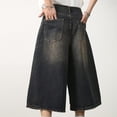 thumbnail image 4 of Men Korean Style Vintage Jean Wide Leg Knee Length Short Fashion Washed Trousers, 4 of 11