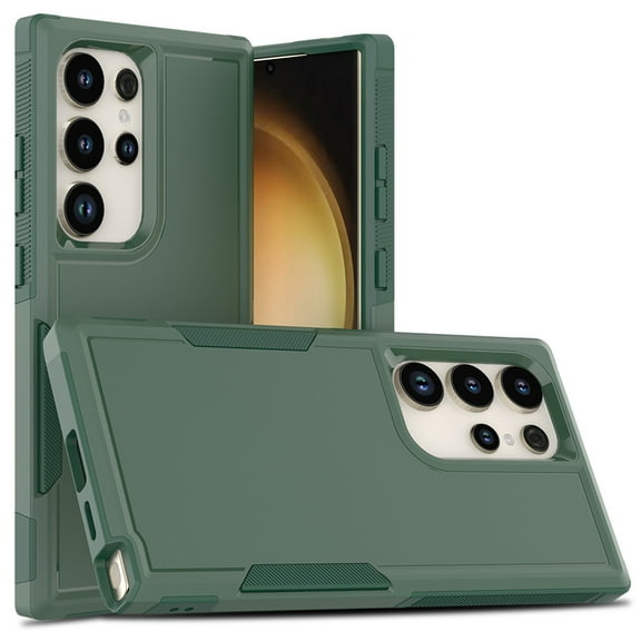 for Samsung Galaxy S25 Ultra Heavy Duty Case,Stylish 2 in 1 Military Grade Armor PC TPU Silicone Hybrid Rugged Shockproof Glossy Grip Edge Protective Anti-Scratch Back Phone Cover,Darkgreen