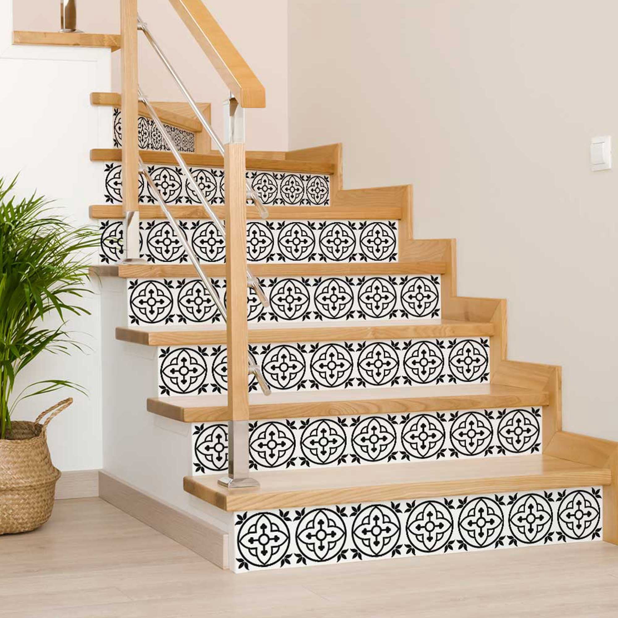 Mi Alma Black White Floral Peel & Stick Vinyl Backsplash Tiles 5x5, 24 pcs
