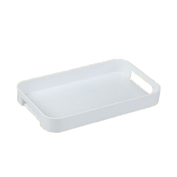 White Serving Tray with Handles Stackable Rectangle Plastic Serving