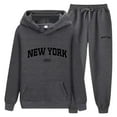 thumbnail image 4 of felwors Women 2 Piece Tracksuits New York Letter Graphic Sweatsuits Fall Winter Hoodies Jogger Pants Matching Lounge Sets with Pocket(Dark Gray, S), 4 of 4