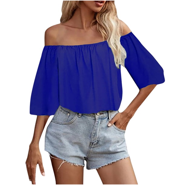 Blusa de manga tres cuartos con parte superior de un solo hombro para mujer Pompotops hkajfhjk474005