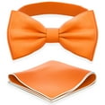 thumbnail image 1 of Boy's Burn Pumpkin Bow Tie with Handkerchief Pre-Tied Style Formal Satin Classic Bowtie for Tuxedo Faux Silk, by Adam Young (Medium, Orange), 1 of 5