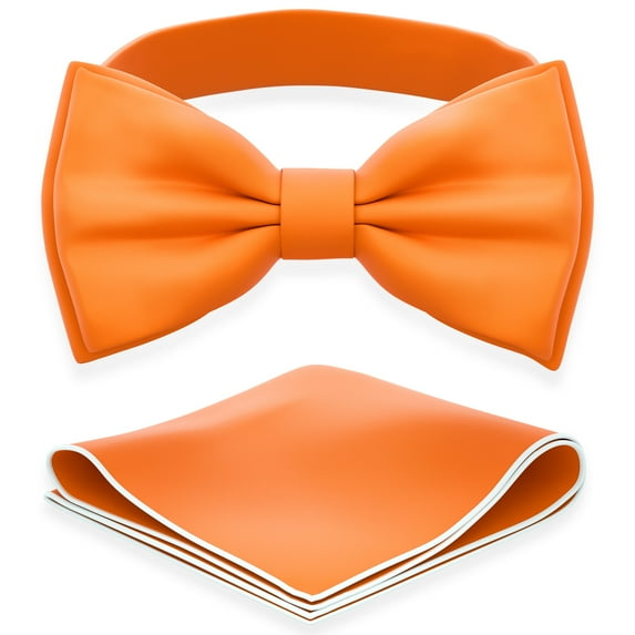 Boy's Burn Pumpkin Bow Tie with Handkerchief Pre-Tied Style Formal Satin Classic Bowtie for Tuxedo Faux Silk, by Adam Young (Medium, Orange)
