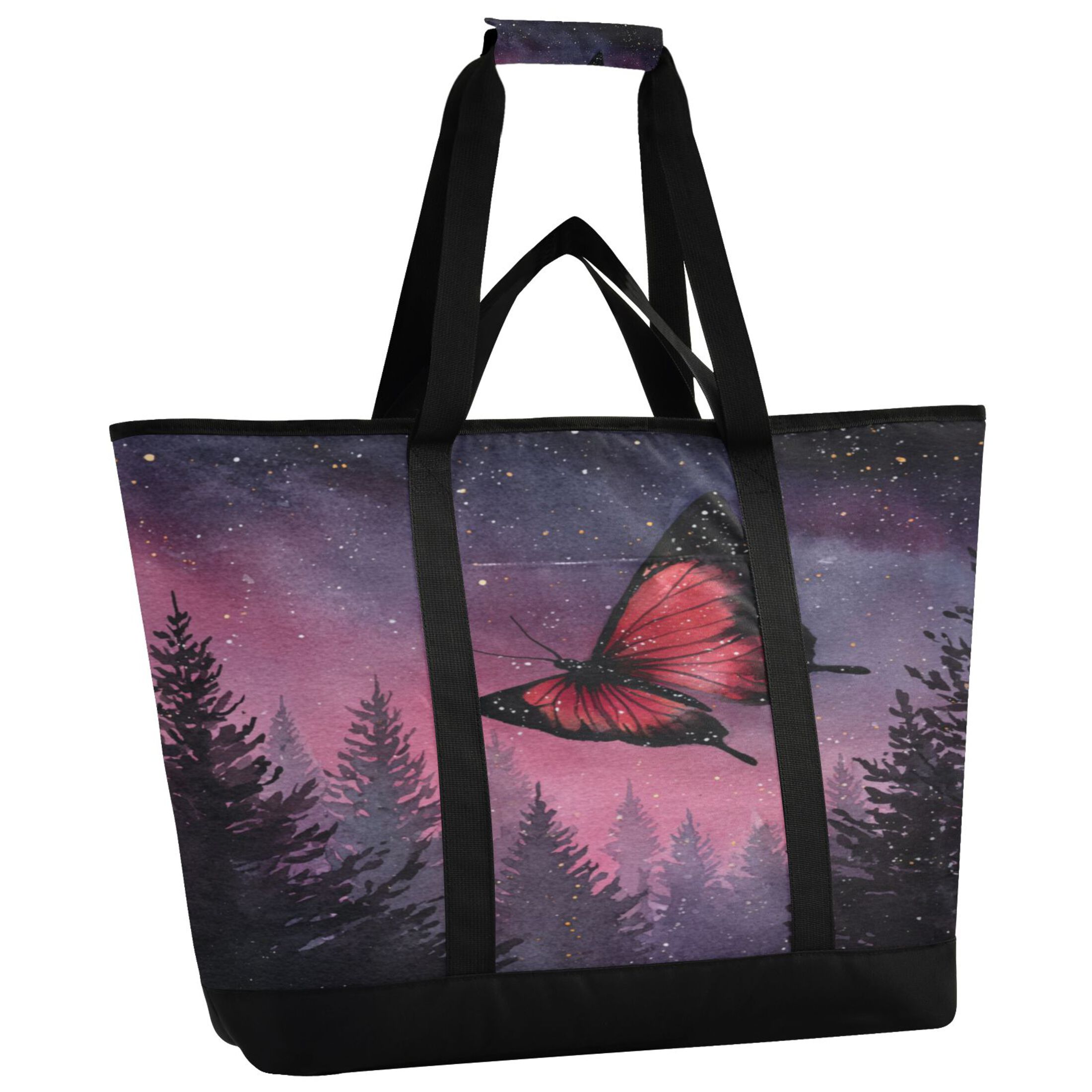 Extra-Large Wide Opening Design Capacity Hand-Held Ice Pack Thickened Insulation Layer For Long-Lasting Cold Retention For Outdoor Shopping Picnics And Camping An Elegant Red Butterfly