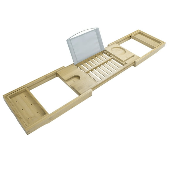 Bamboo Bathtub Caddy Tray Shelf Rack Tablet Book Phone Wine Holder Brown
