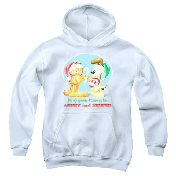 Garfield Merry And Striped Youth Pullover Hoodie Sweatshirt White