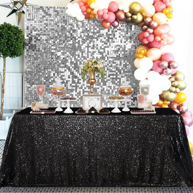 Mantel Queen Dream con lentejuelas sin costuras, 228 x 335 cm, color negro