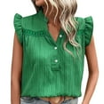 thumbnail image 1 of Birdeem Blouses for Women Womens Solid Color Fly Sleeved Lace Patchwork V-Neck Button Short Sleeved Top, 1 of 12