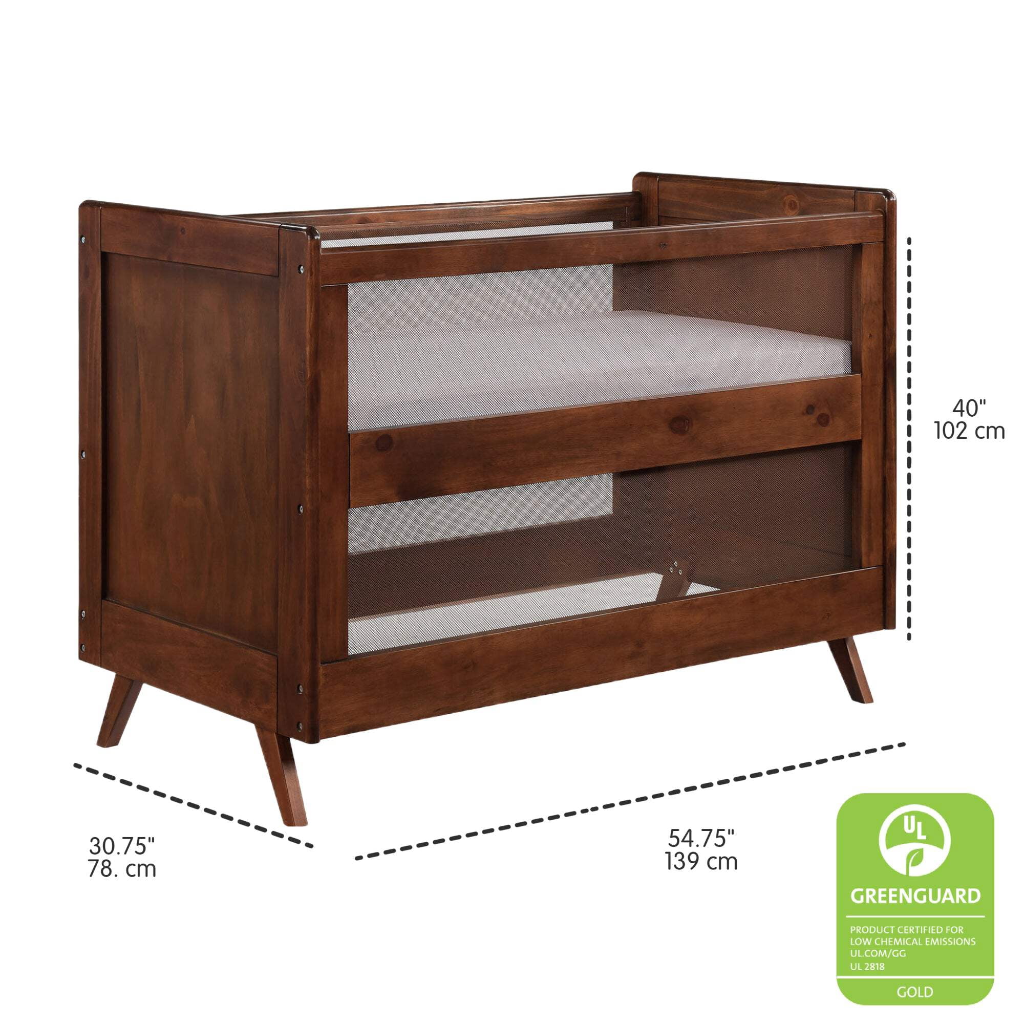 BreathableBaby Breathable Mesh 3-in-1 Convertible Crib, Walnut, Greenguard Gold Certified
