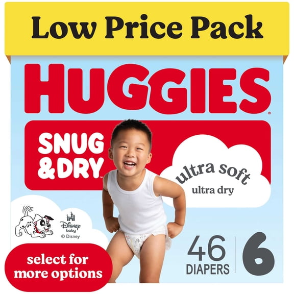 Huggies Snug & Dry Baby Diapers, Size 6 (28-44 lbs), 46 Count (Select for More)