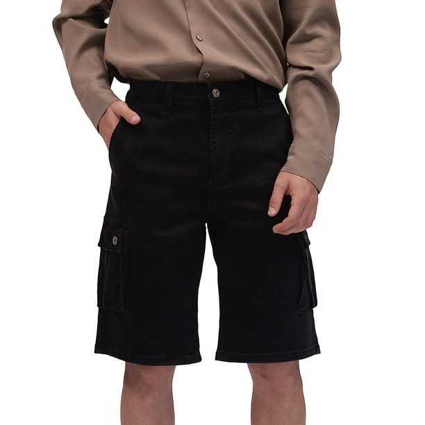Bermuda de mezclilla MCHK 8047. Corte cargo. Color negro. Para hombre