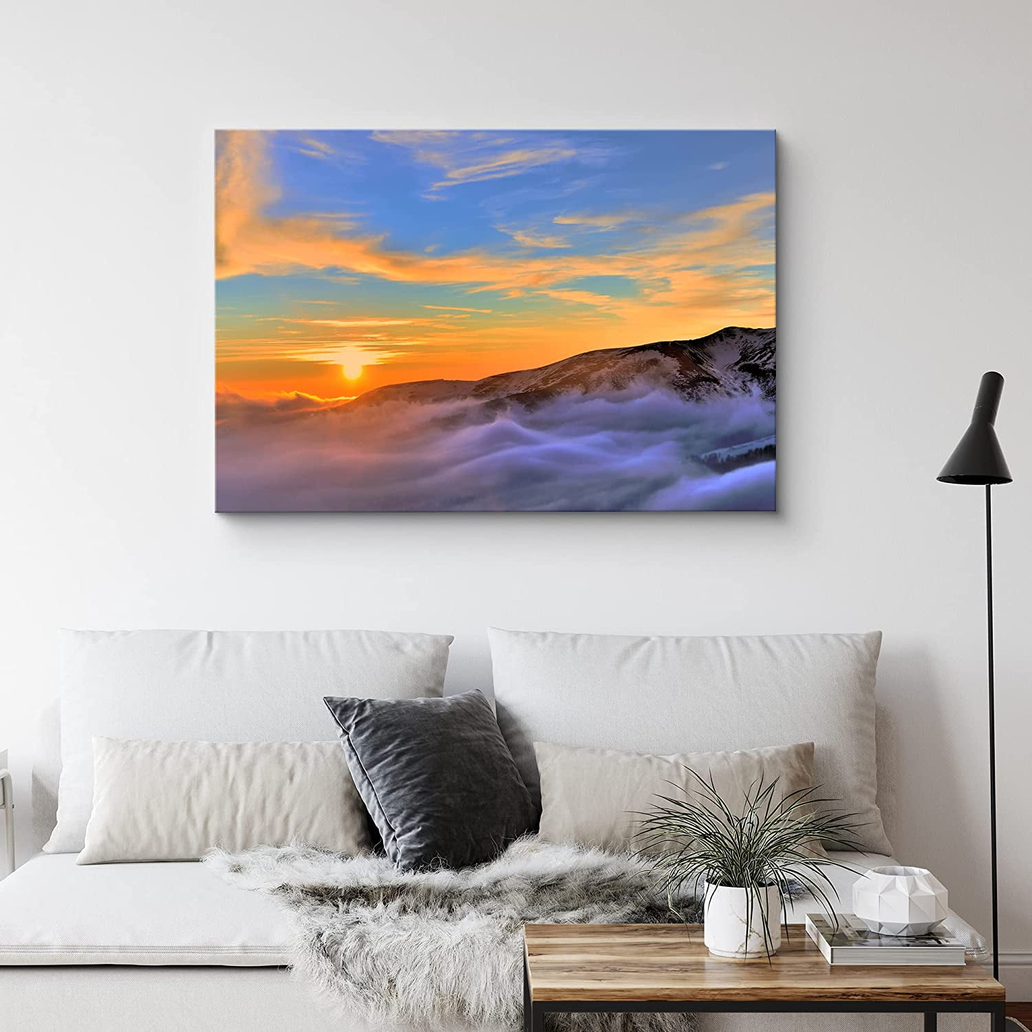 IDEA4WALL Canvas Wall Art Red, Orange Sunset Over Purple
