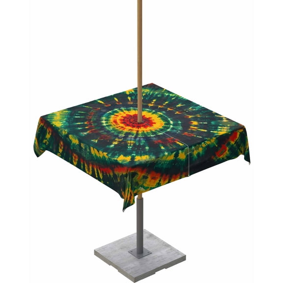 Hokiten Outdoor Tablecloths with Umbrella Hole & Zipper, Tie Dye Boho 60x60 Inch Square Tablecloths, Ethnic Colorful Ombre Abstract Aesthetic Waterproof Table Cloth, Patio/Pool/Picnic Table Covers
