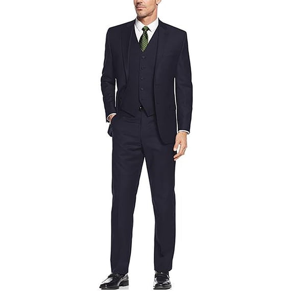Alberto Nardoni Navy Suit Slim Skinny European Fit Vested 3 Pieces Suit Notch Lapel Side Vented
