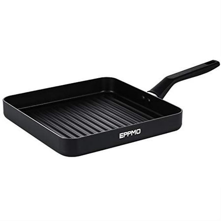 

EPPMO Hard Anodized Nonstick Square Grill Pan Aluminium Dishwaher Safe PFOA Free Griddle Pan With Stay Cool Handle 10.5 Inch Black