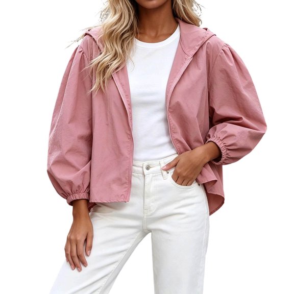 Edvintorg Lightweight Jacket Women Plus Size Fashion Long Sleeve Loose Casual Hooded Coat with Zipper Women Outerwear Woman Clothes Pink XL