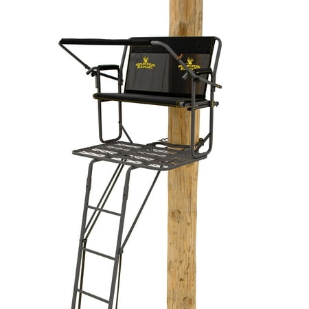 Rivers Edge® TwoPlex™ LS 2-Man Ladder Stand 17'1" Height Lockdown™ Strapping System Flip-Up TearTuff™ Mesh Bench Seat 40" Wide Platform 2-Way Adjustable Shooting Rail RE669