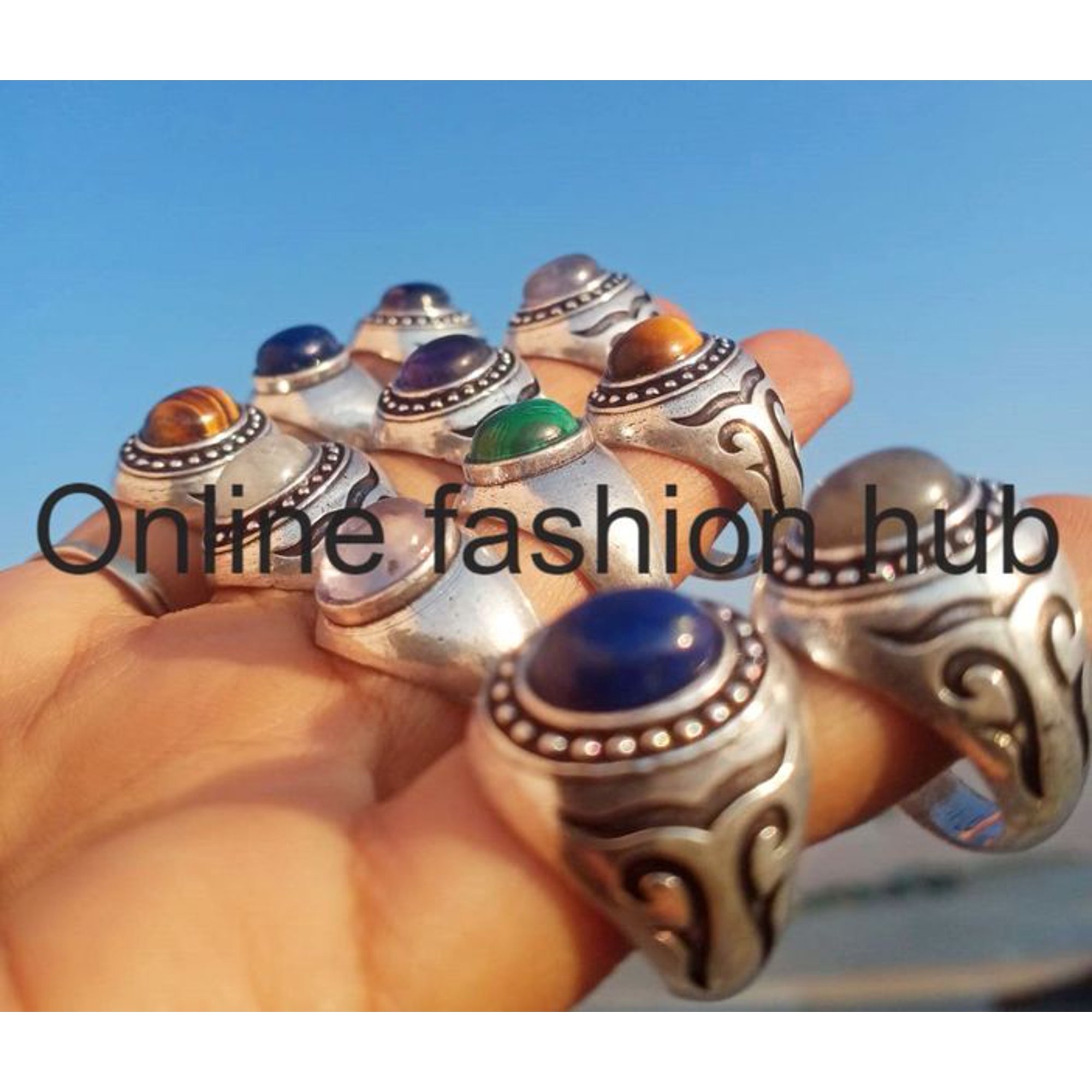Malachite& Mix Gemstone 925 Sterling Silver Plated Handmade 50pcs Ring