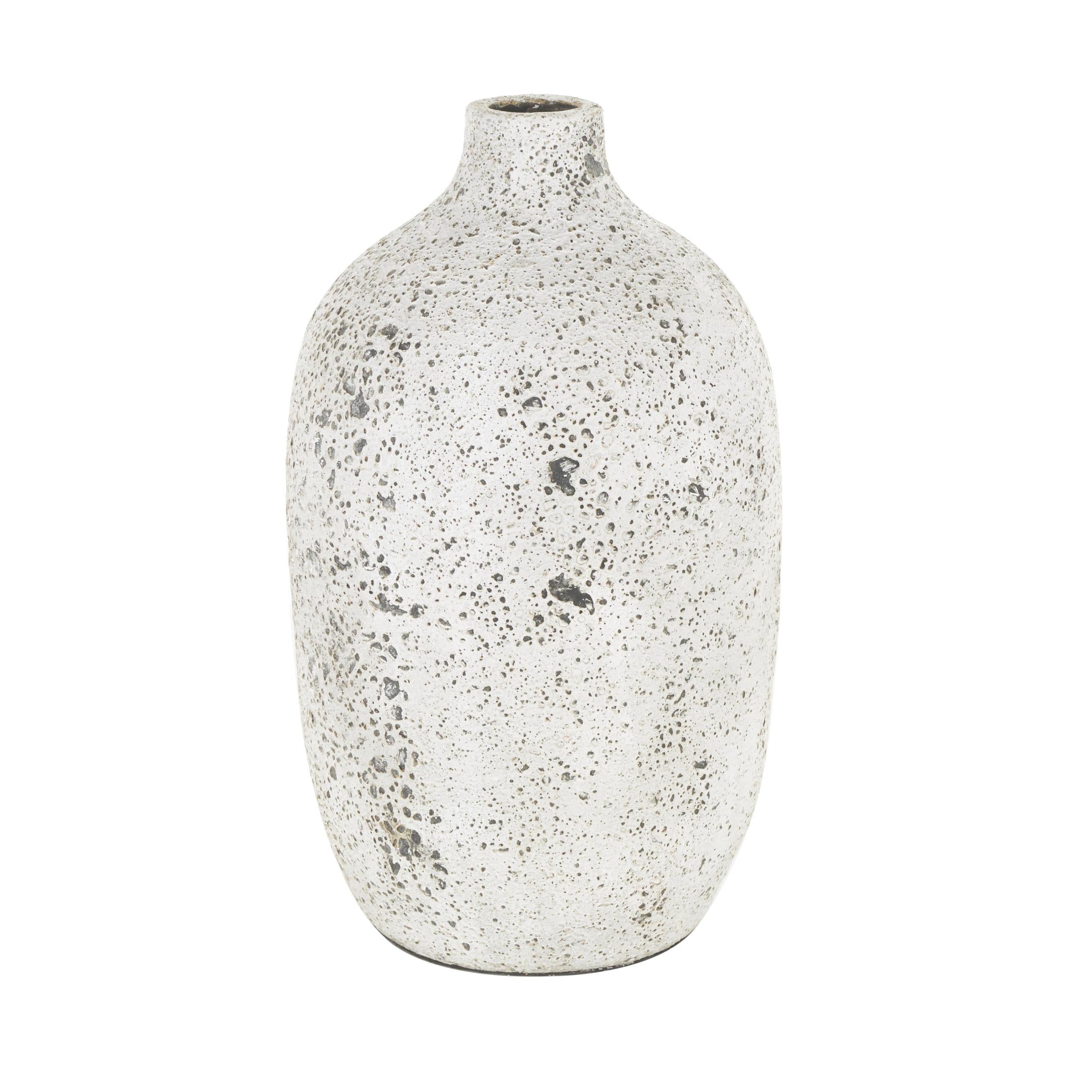 DecMode 17" Antique Style Textured White Ceramic Vase