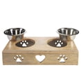 thumbnail image 6 of Laddha Home Designs 19" Brown Paw and Heart Cutout Handmade Mango Wood Double Pet Feeder, 6 of 9