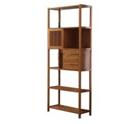 Axa 68 Inch Bamboo Right Facing Open Bookcase 2 Cubbies Shelves Brown - Saltoro Sherpi