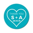 thumbnail image 1 of Darling Souvenir Round 45 Pieces Heart Thank You Stickers Personalized Bride Groom Initials And Date Envelope Seals-Turquoise Blue, 1 of 4
