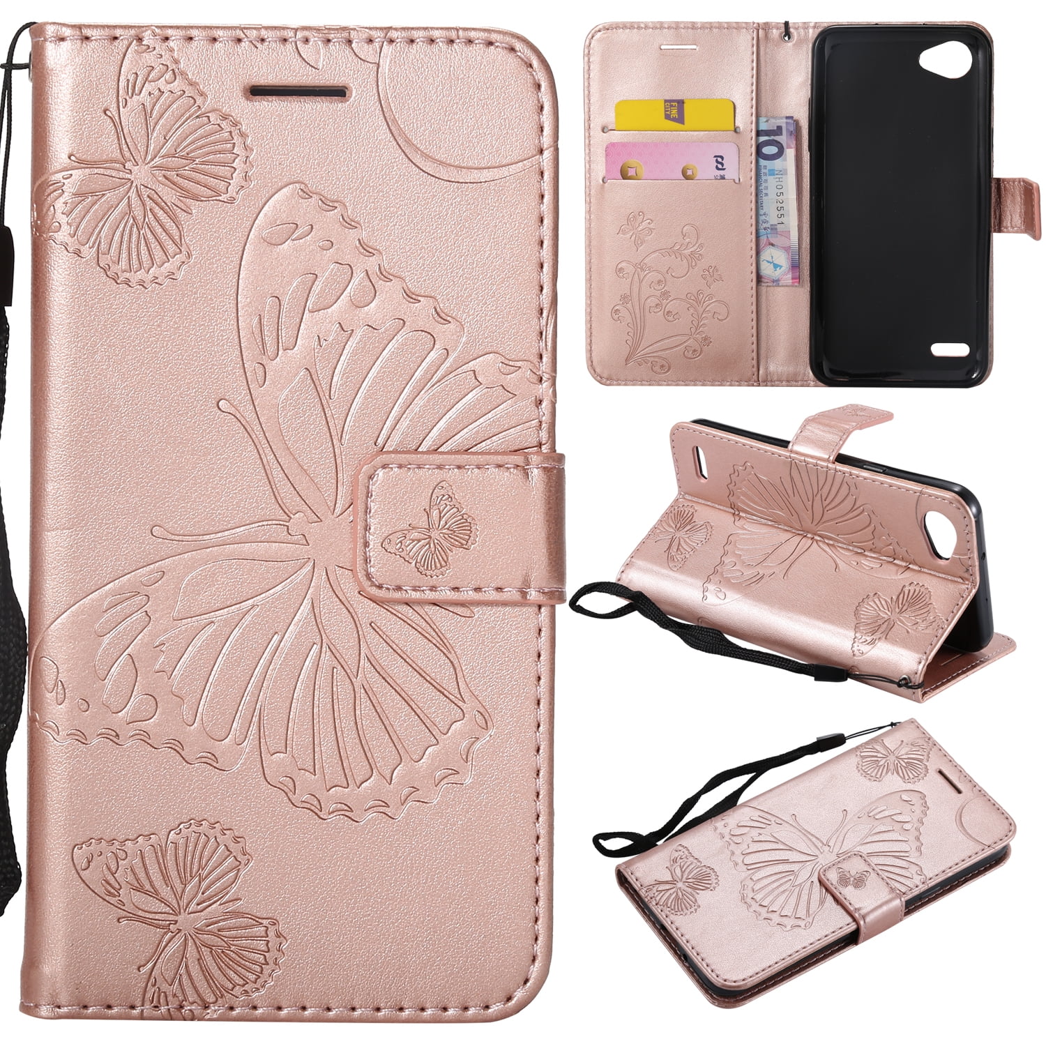 Spritech LG G6 Wallet Case, Card Slot Design Floral 3D Handmade Bling Crystal Diamonds Butterfly with Card Slots Folio Stand PU Leather Wallet for LG G6/LG G6 Plus 