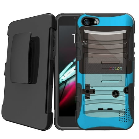 Apple iPhone 5 | iPhone 5s | iPhone SE Holster Case [Retro Games Case][Hipster Design Series] w/ Built-In Kickstand + Bonus Holster - Blue (Best Games In Iphone 5)