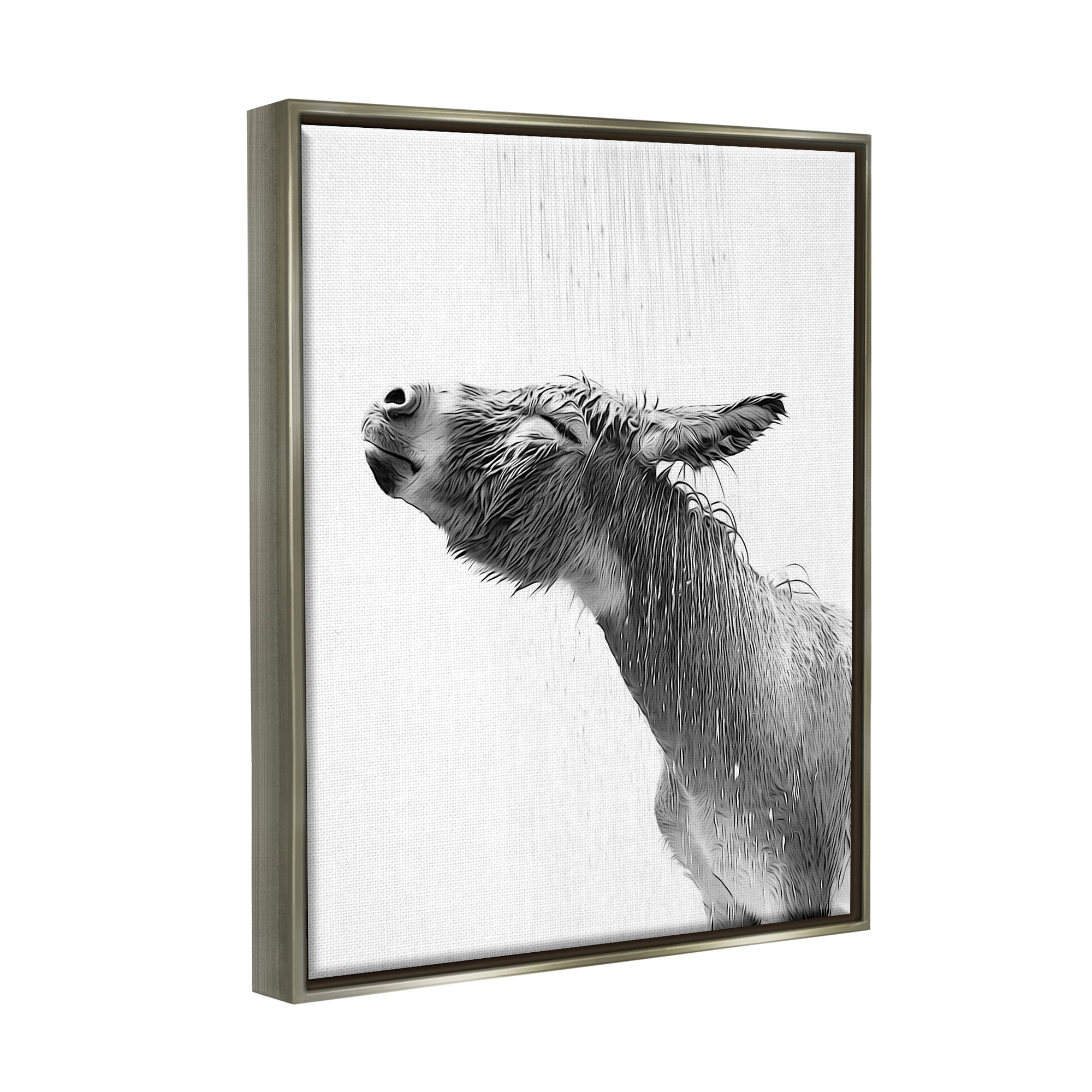 Stupell Industries Donkey Bathroom Splash Animals & Insects Painting Gray Floater Framed Canvas Art Print Wall Art, 25 x 31