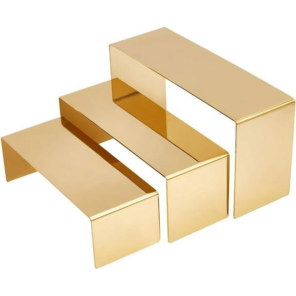 Gold 3-Tier Stainless Steel Display Risers 3 Sizes Riser Display Shelf Perfume Display Stands Detachable Jewelry Risers for Crafts Jewelry Storage Display Collection Golden