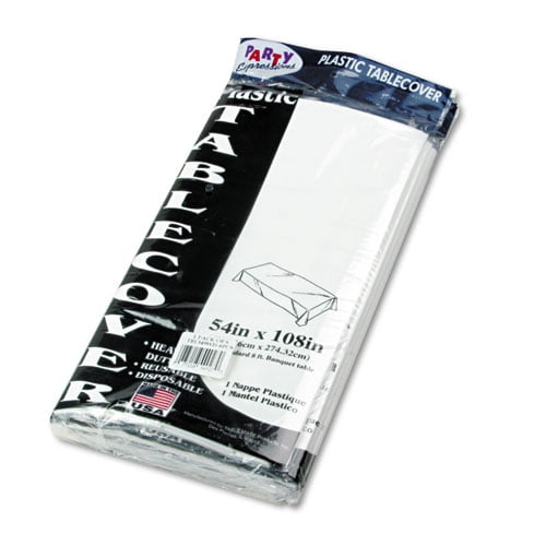 Tablemate Table Set Rectangular Table Cover, Heavyweight Plastic, 54 x 108, White, 6/Pack