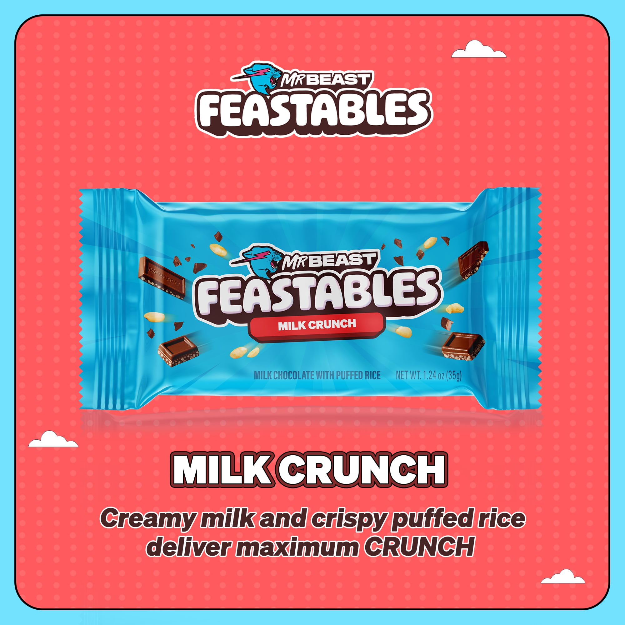 Feastables MrBeast Milk Chocolate Crunch Bar, 1.24 oz (35g), 5 Count