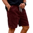 thumbnail image 4 of LWavelet Men's Corduroy Casual Shorts Drawstring Elastic Waist Plain Pocket Retro Streetwear Shorts Wine XL, 4 of 5
