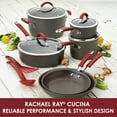 thumbnail image 5 of Rachael Ray Cucina Hard-Anodized Aluminum Nonstick Cookware Set, 12-Pieces, Gray with Cranberry Red Handles, 5 of 8