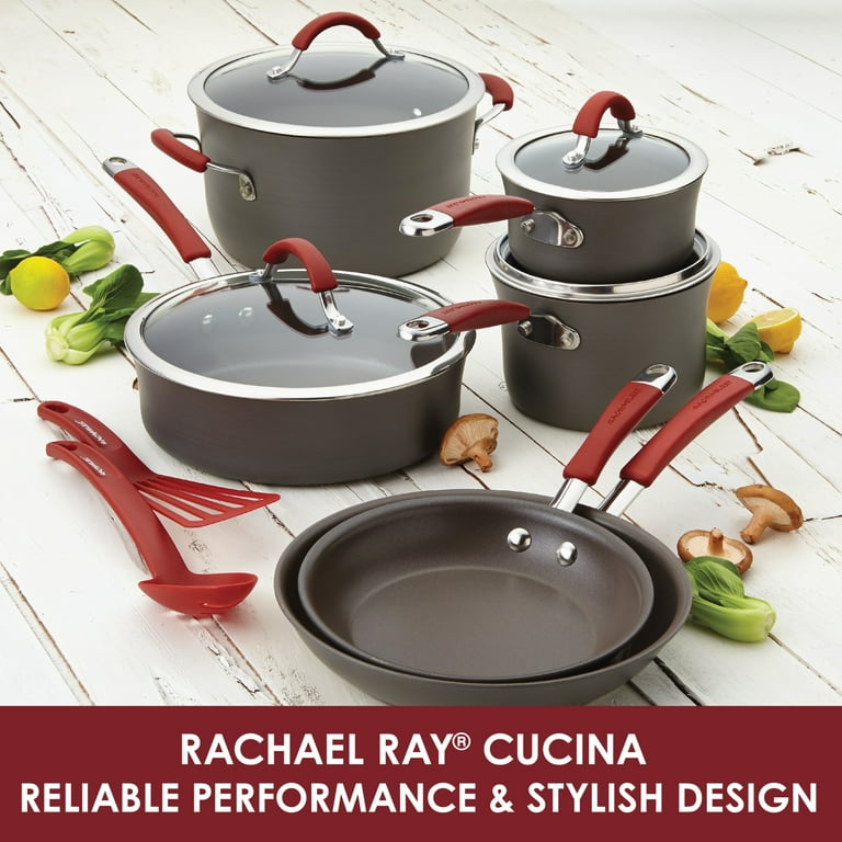 Rachael Ray Cucina 12 Piece Nonstick Cookware Set, Cranberry Red - Loft410
