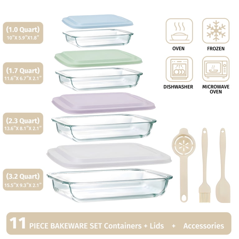 TAIMASI Deep Glass Baking Dish Set with Accessories, 11-Piece photo 2