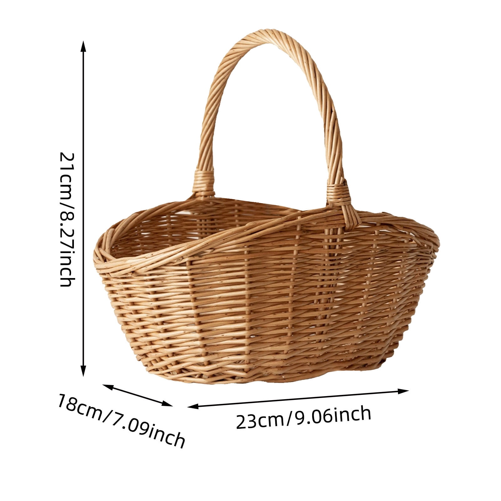 Junepar 2PCS Rattan Storage Basket with Handle Large Woven Wicker Basket for Picnic,Harvesting Vegetables,Fruit Flower Arranging Multipurpose Organizer for Garden, Home,Easter Camping