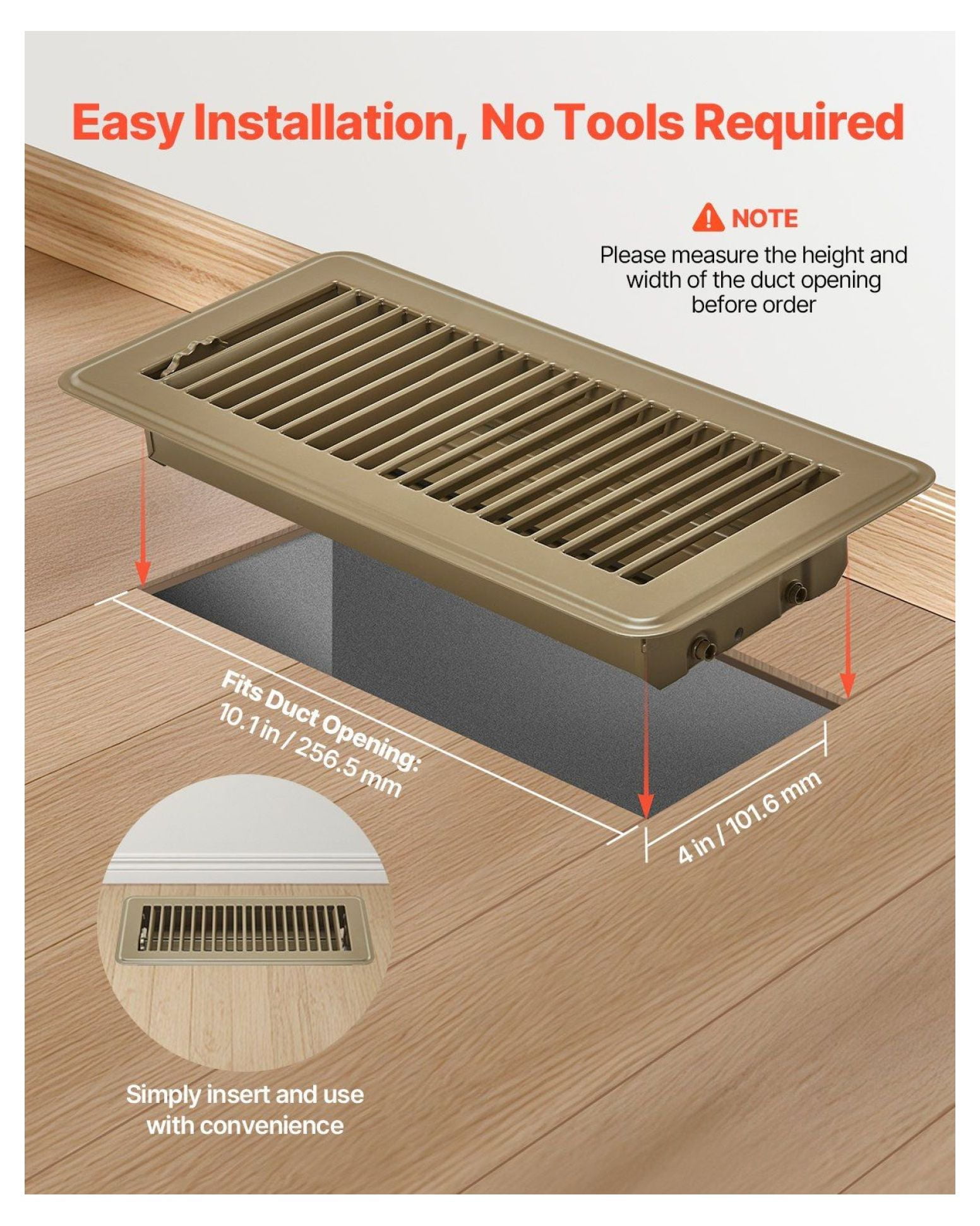 Floor Registers 4x10 Inch 6-Pack - Iron HVAC Vent Grilles - Brown - Adjustable Airflow - Durable Metal Construction - Home & Office