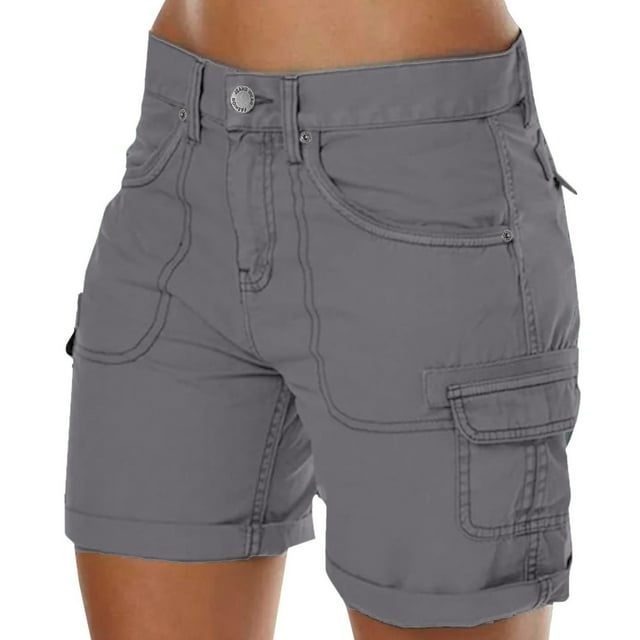 Short Cargo Kaki pour Femmes Grande Taille Coupe Décontractée Bermuda Extensible Extérieur Golf Été 2025 Randonnée Taille Haute Séchage Rapide Dames avec Poches