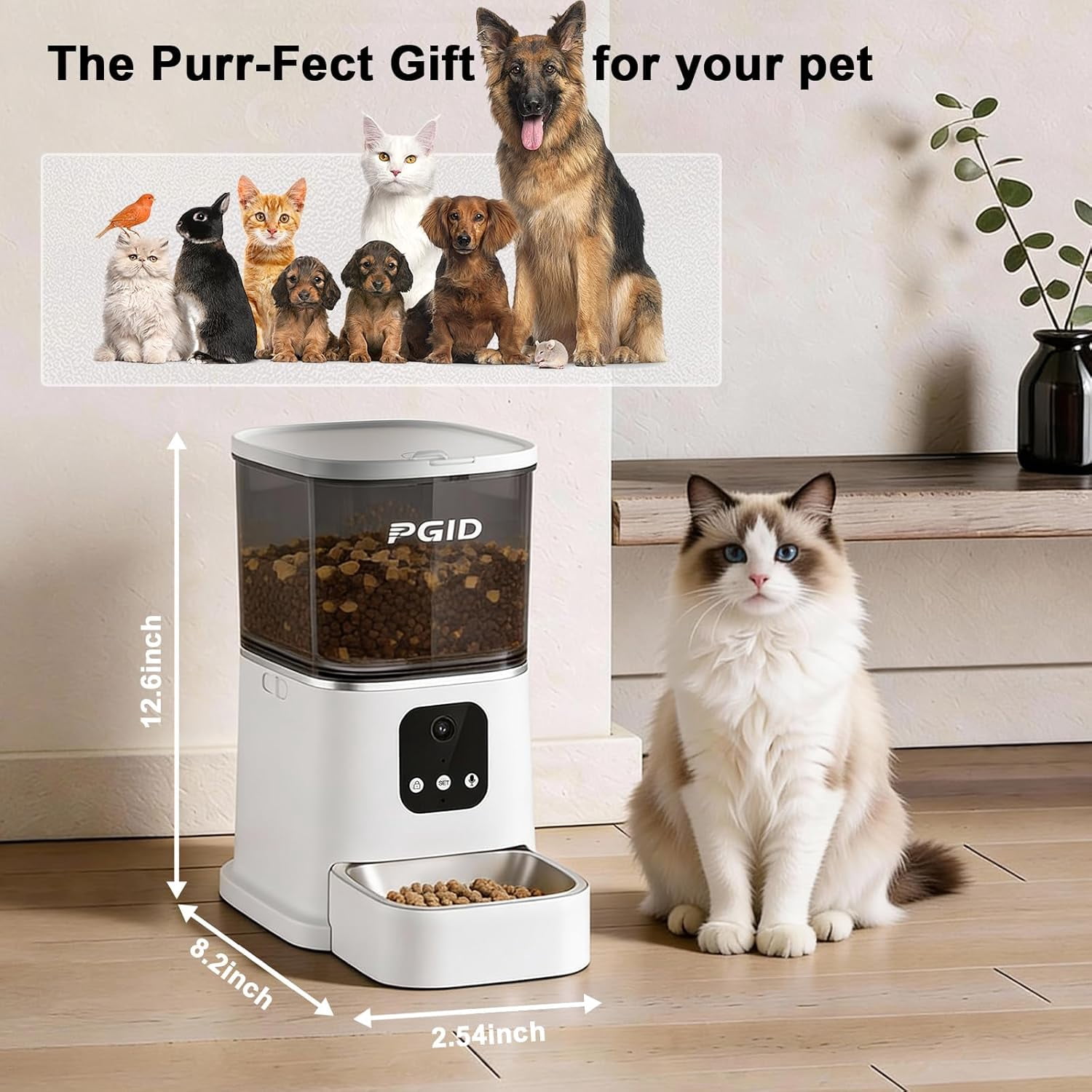 Automatic Cat Feeder with WiFi App Control, 5L Timed Dog Food Dispenser w 2-Way Audio for Multiple Pets