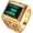 Deep Green Gem, variant on Men's Stainless Steel Wide Birthstone Gemtone Gold Rings with Rabbit Pattern
